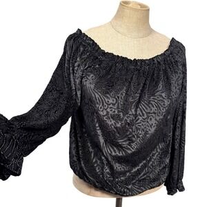 ANAMA Anthropology M Black Velvet Burnout Floral Top Whimsigoth‎ Fairy Gypsy Y2K